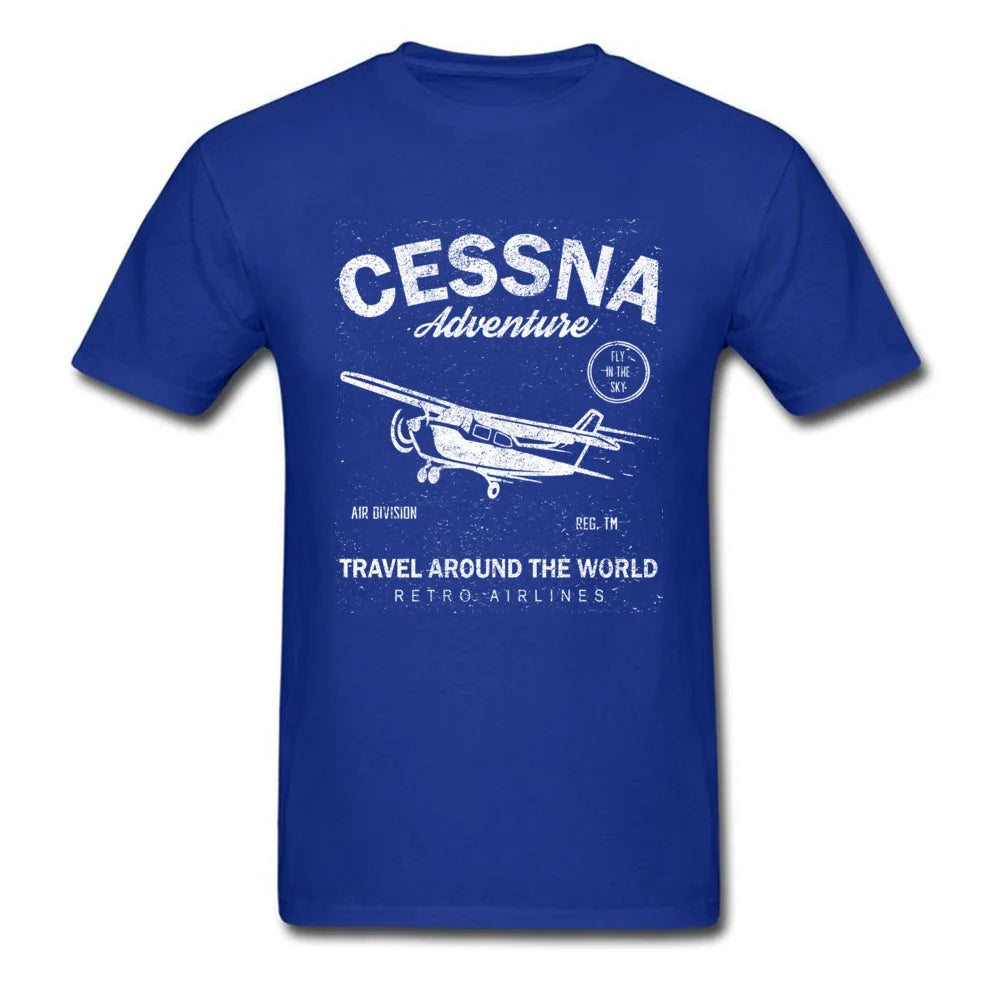 Cessna Leisure Brand Biplane Tshirt Airplane Adventure Travel Around The World Vintage T Shirt Men Graphic Tees Father's Day