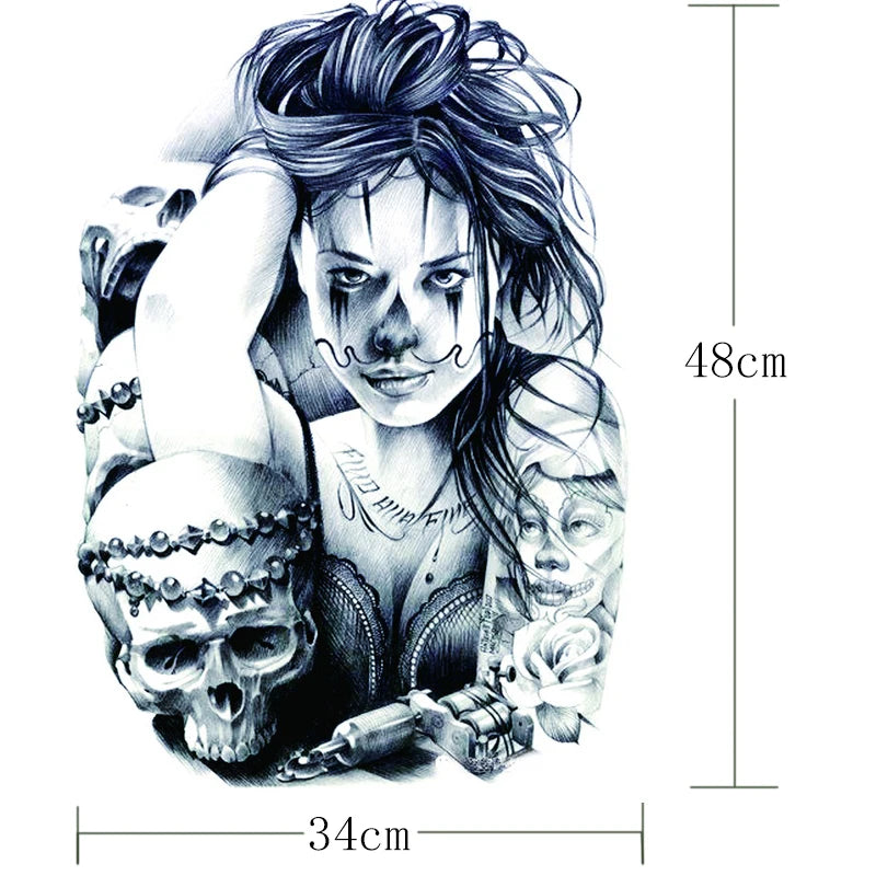 temporary tattoo stickers new designs skull Witch evil black waterproof temporary flash tattoos full back chest for men women