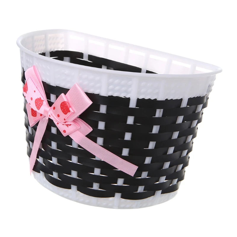 QILEJV Bicycle Scooter Basket Children Bike Basket Plastic Knitted Bow Knot Front Handmade Bag