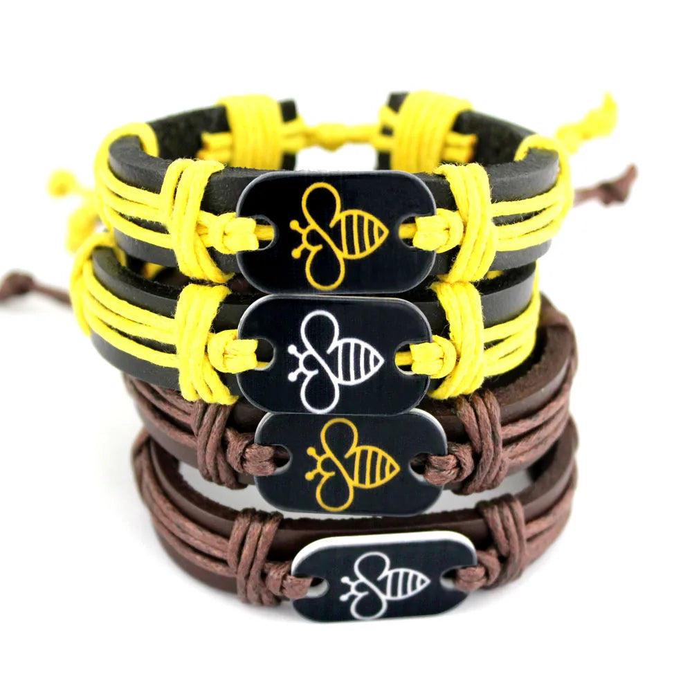 Handcrafted Art Turtle Tortoise Bee Honeybee Charm Leather Bracelets Women Men Unisex Jewelry Christmas Gift Drop Shipping