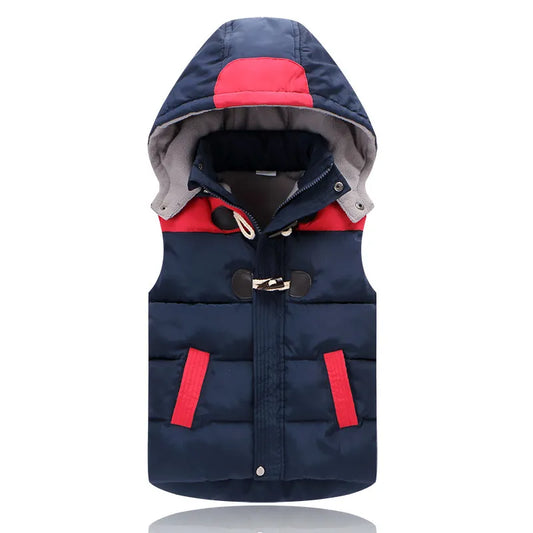 Winter Child Waistcoat Horn Buckle Heavyweight Warm Hooded Fleece Padded Baby Girls Boys Vest Children Outerwear 2-12 Years