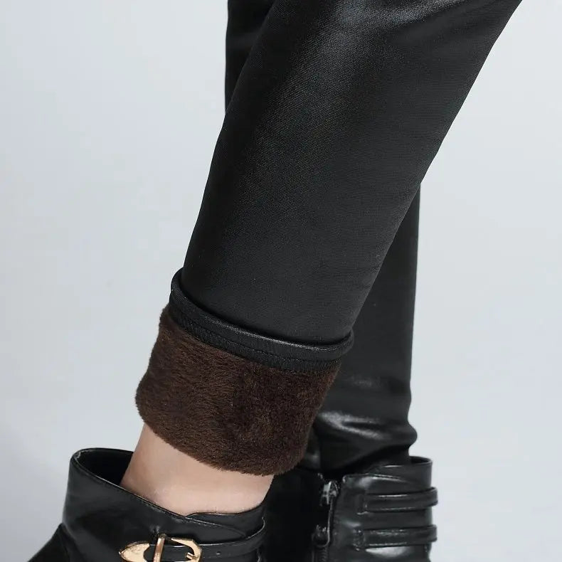 2020 winter women pant fake leather leggings lady boot pant thick warm velvet legging slim pencil panties cashmere trousers