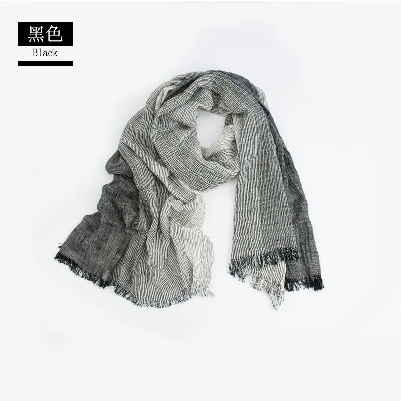 Japanese Cotton Scarves Unisex Cashmere big size striped tassel scarves Navy Blue and black winter scarf men scarf