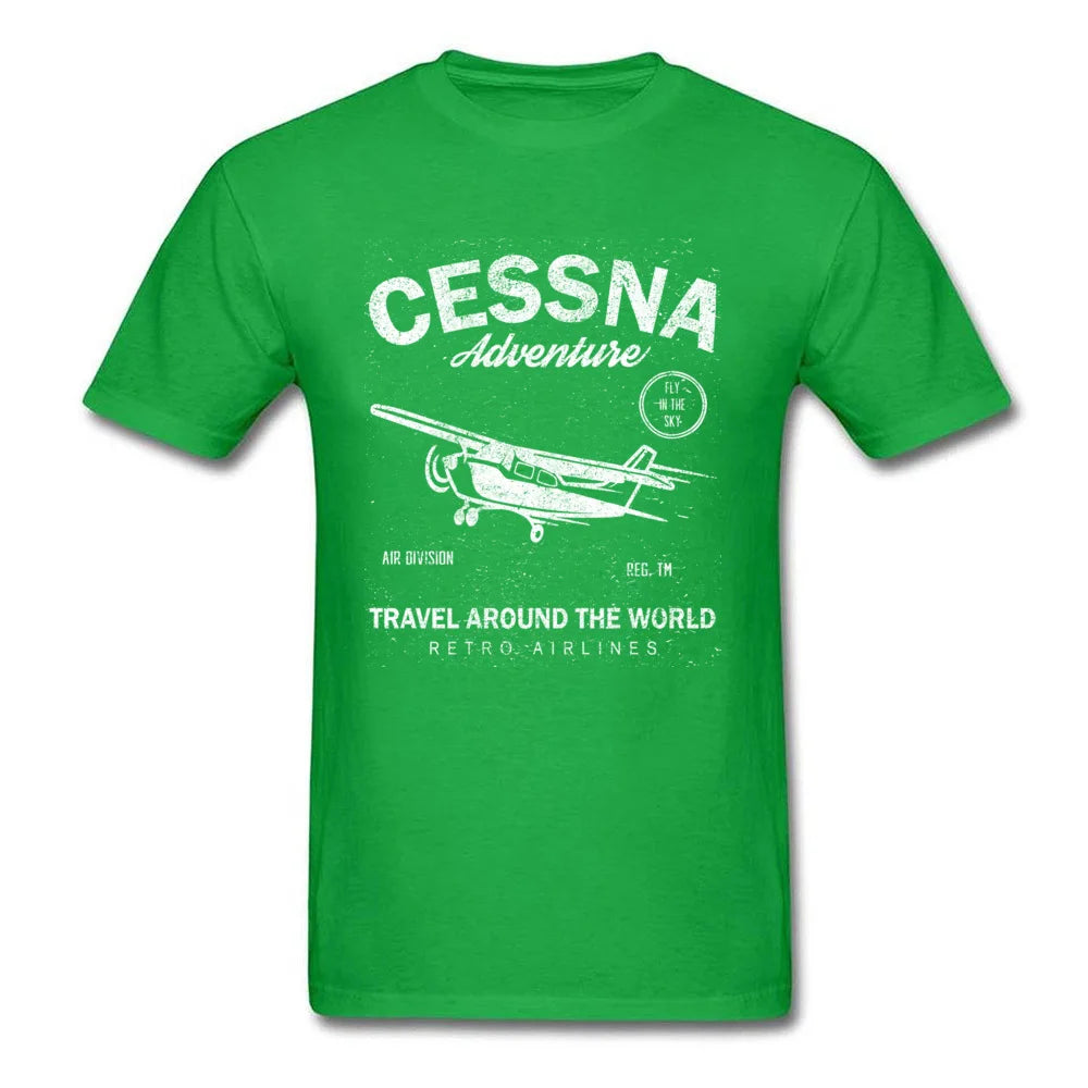 Cessna Leisure Brand Biplane Tshirt Airplane Adventure Travel Around The World Vintage T Shirt Men Graphic Tees Father's Day