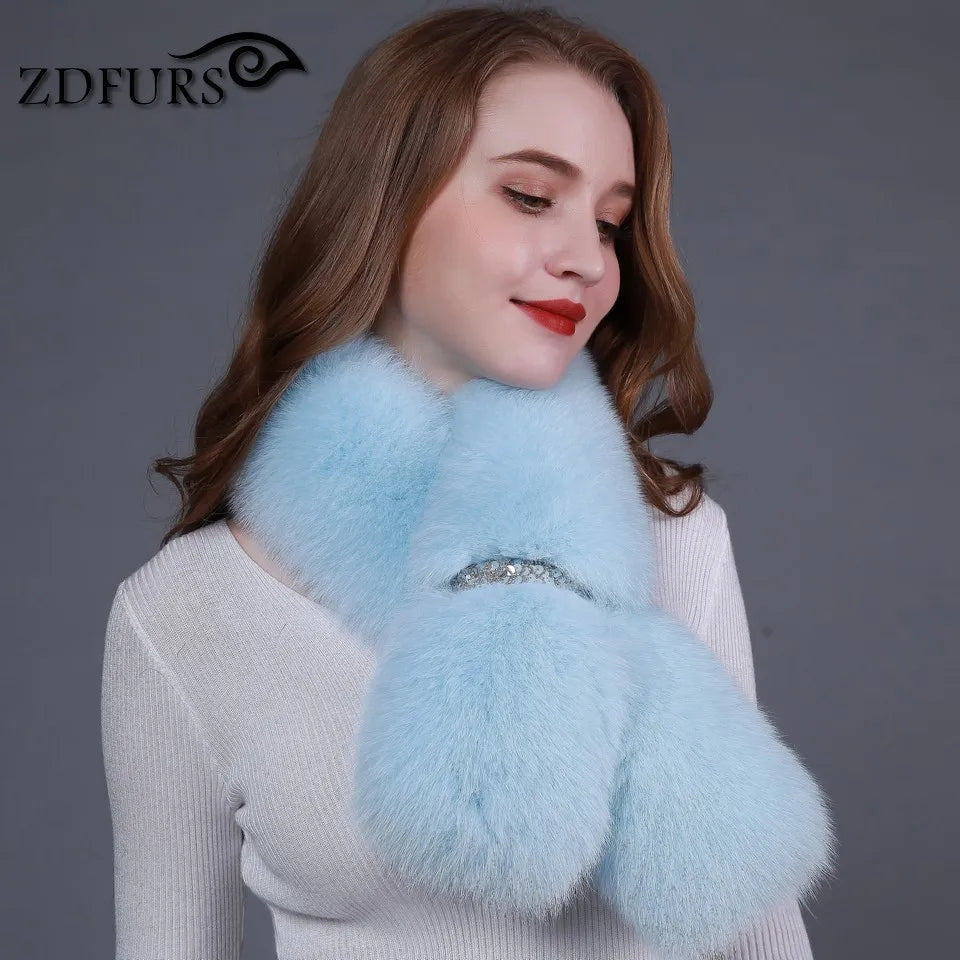 ZDFURS *new winter real fox fur shawl fashion collar long fur scarf female fox fur ring  coat decoration fur collar