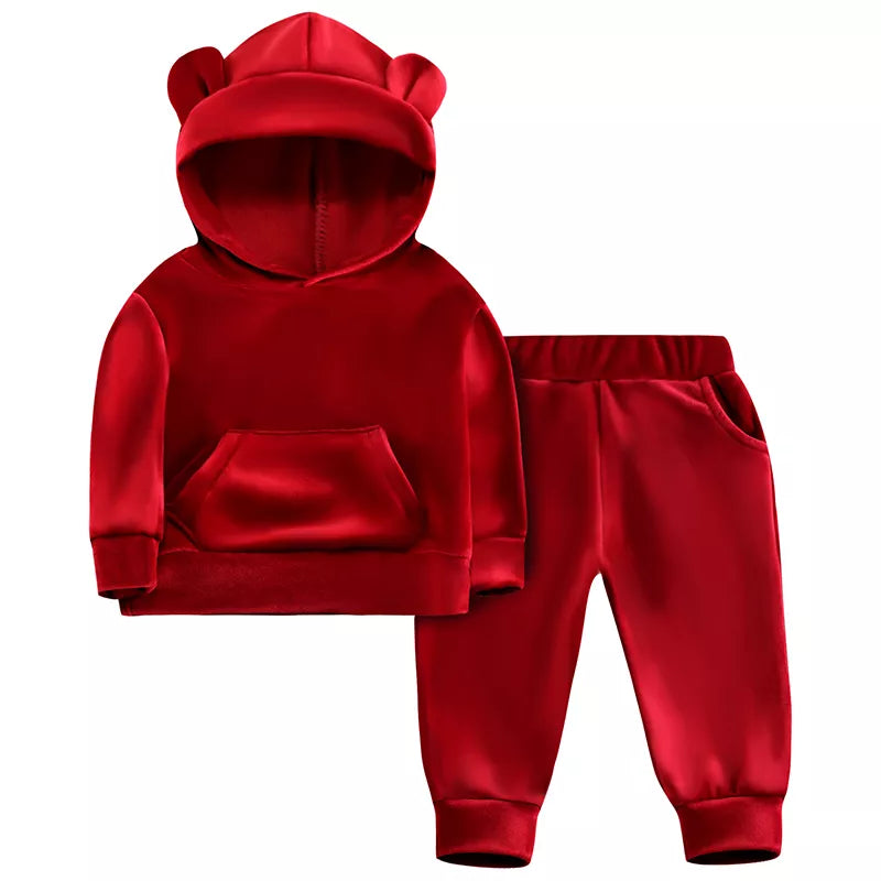 Baby Girls Velvet Hooded Clothing Set Autumn Spring Kids Suit for Girl Boys Sports Suits Tracksuits Toddler Children Clothes Set