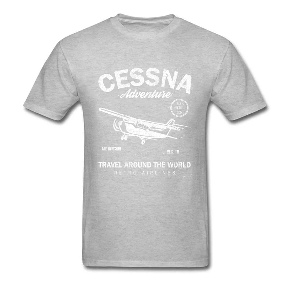 Cessna Leisure Brand Biplane Tshirt Airplane Adventure Travel Around The World Vintage T Shirt Men Graphic Tees Father's Day