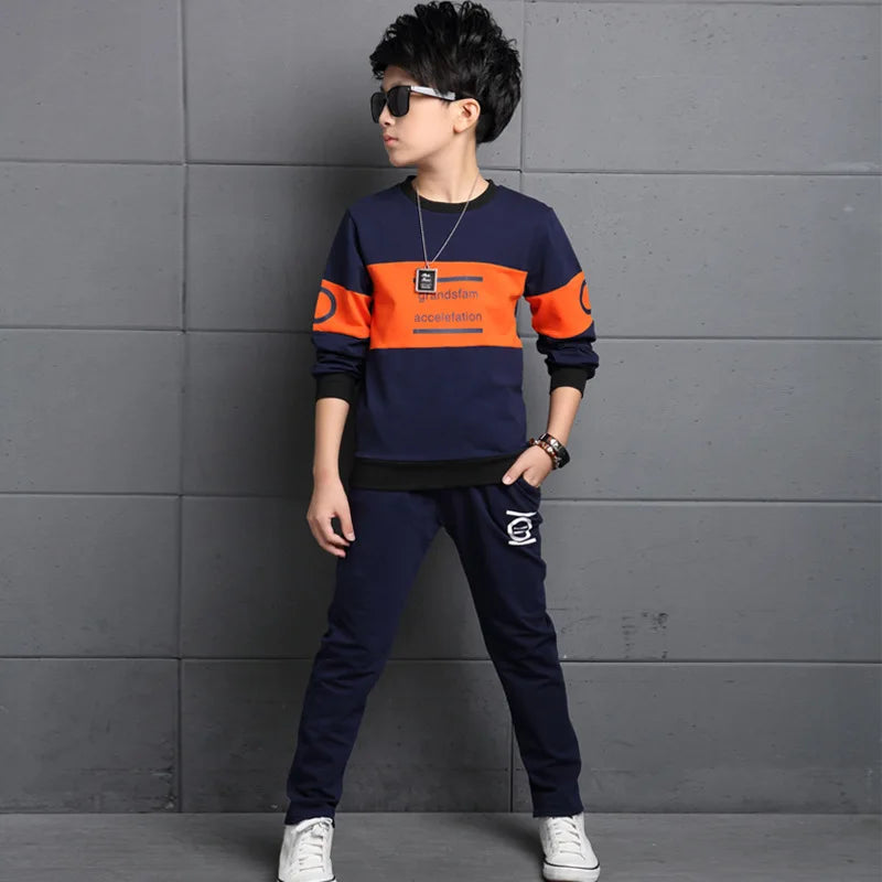 Boys Tracksuit 2023 Spring Children Clothing Sets Cotton T-Shirt + Pants 2 Pcs Sport Suit Boy Clothes Set Costumes For 12 14 Y