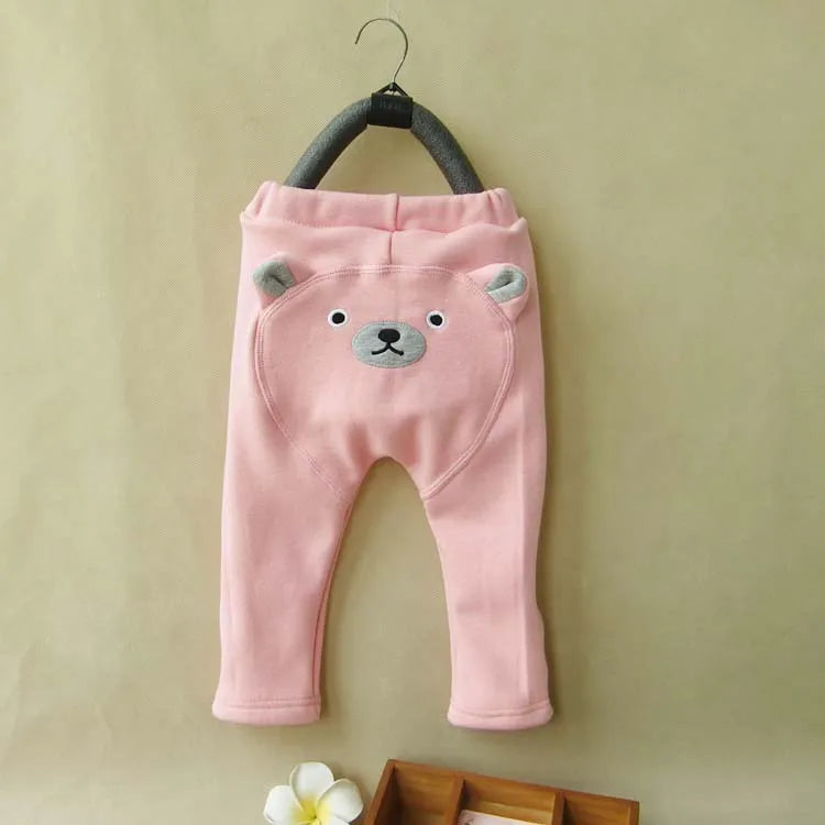 Cartoon Bear Kids Girls Pants Winter Thicked Warm Plus Velvet Toddler Boys Trousers