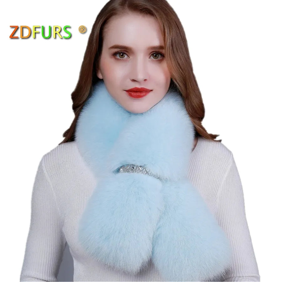 ZDFURS *new winter real fox fur shawl fashion collar long fur scarf female fox fur ring  coat decoration fur collar