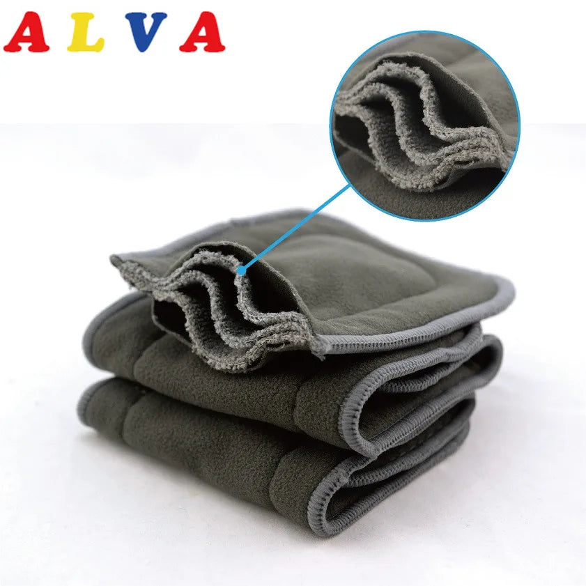 10pcs ALVABABY High Absorbent 5 Layers Bamboo Charcoal Insert Reusable Baby Cloth Diapers Nappy Inserts