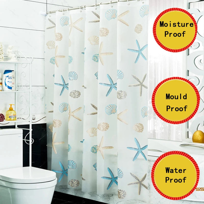 Starfish Pattern PEVA Shower Curtain Seaside Style Bathroom Bath Curtain With Hooks Waterproof Mildew Bathroom Accessories