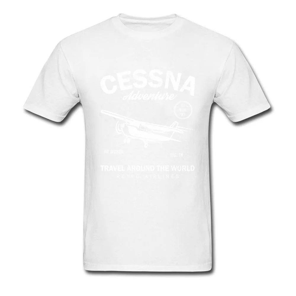 Cessna Leisure Brand Biplane Tshirt Airplane Adventure Travel Around The World Vintage T Shirt Men Graphic Tees Father's Day