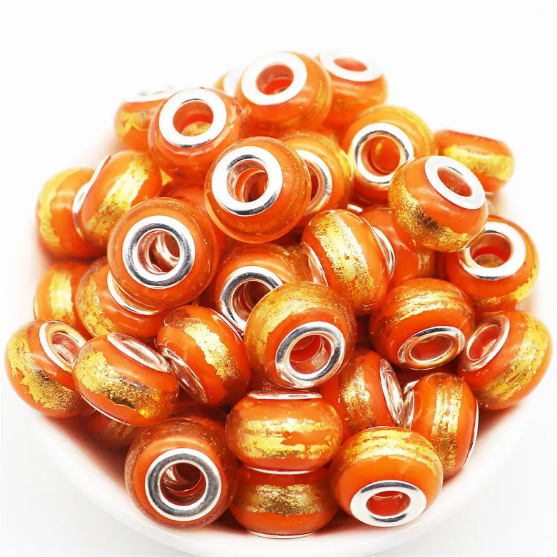 10 Pcs Color Glitter Big Hole European Beads Bulk Fit Pandora Bracelet Bangle Women Adults Chain Cord DIY for Jewelry Making Kit