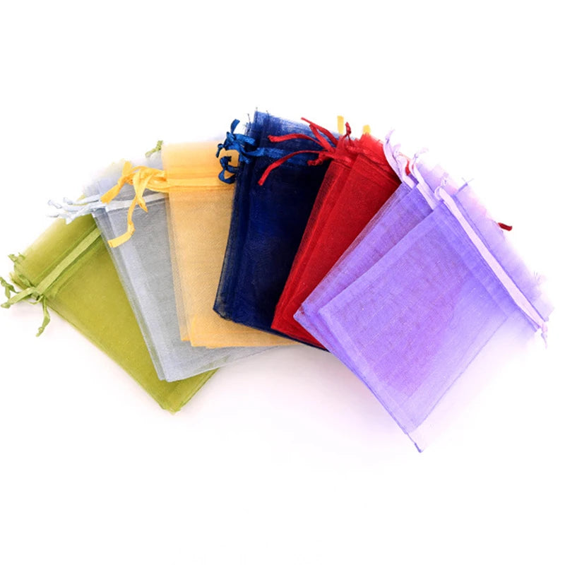 100pcs Drawstring  Jewelry Bag Pouch Organza Jewelry Packaging Bags Wedding Party Decoration Drawable Storage Bags Gift Pouches