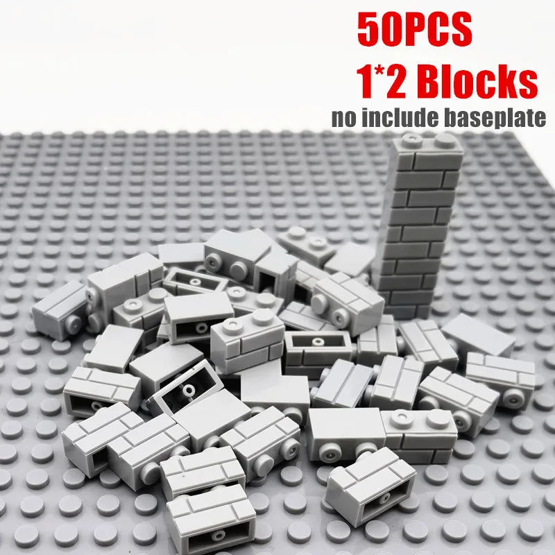 50PCS City Wall Blocks Bricks for MOC House Thick 1*2 1*4 L Dots DIY City Accessories Door Window Construction Bricks Walls