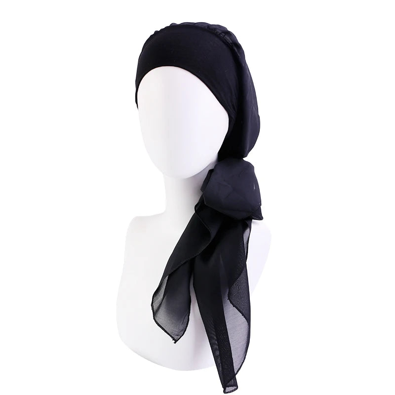 Women Bandana Muslim Headwear Turbans Long Ribbon Head Scarf Head wraps Cancer Chemo Hats Pre-Tied Hair accessories for Women