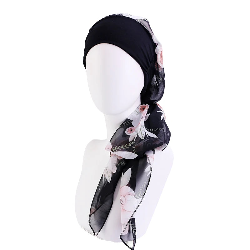 Women Bandana Muslim Headwear Turbans Long Ribbon Head Scarf Head wraps Cancer Chemo Hats Pre-Tied Hair accessories for Women