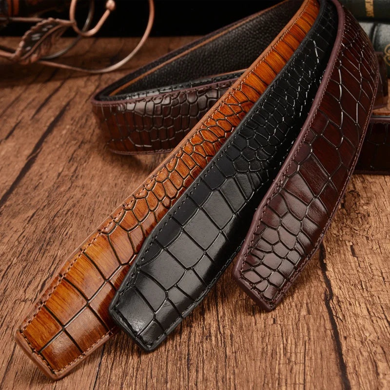 First Layer Crocodile Pattern Genuine Leather 3.5cm Men's Belt Body New Luxury Brand for High Quality No Buckle Strap Ceinture