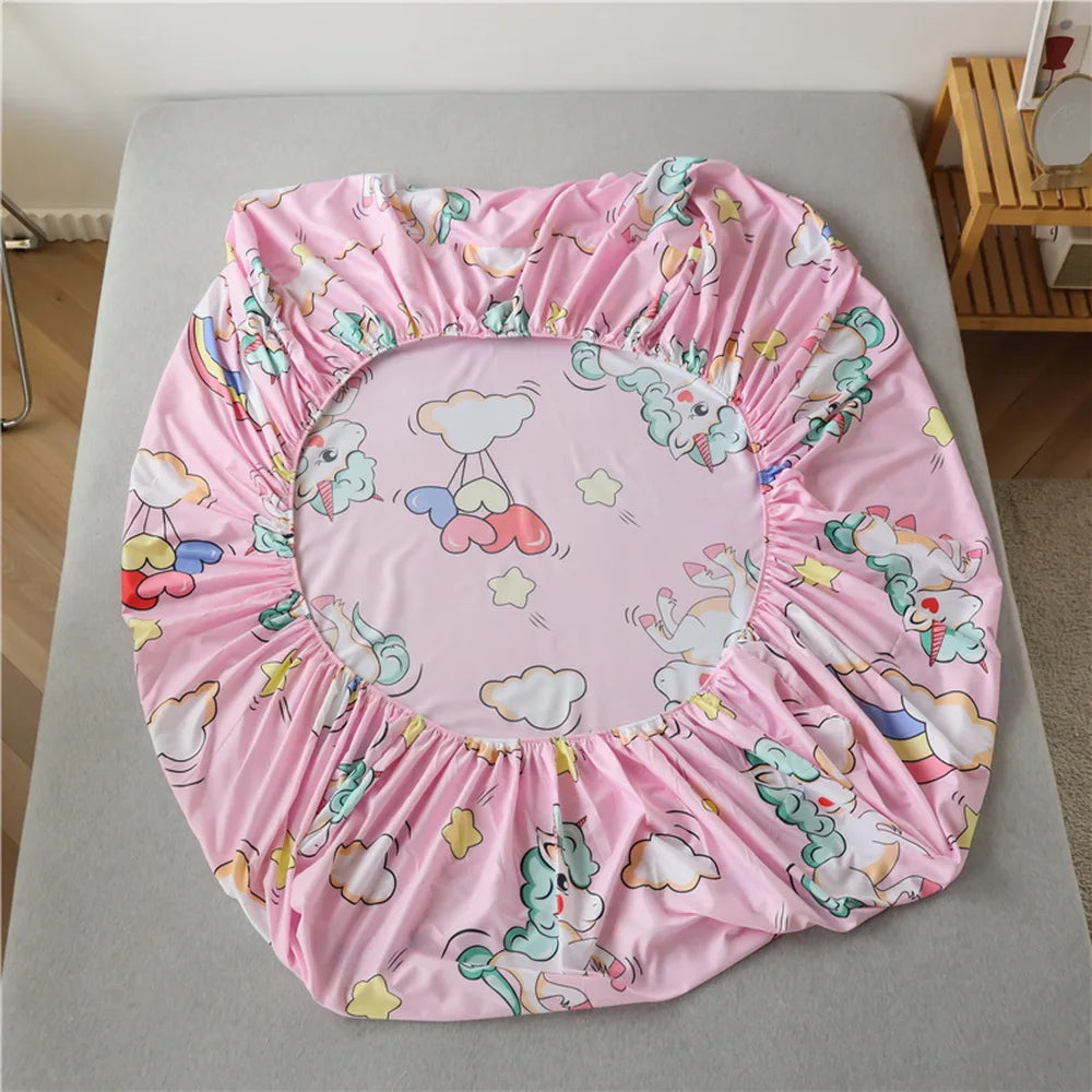 Summer home bed mattress Round Fitted sheet comfortable rubber linen Cartoon unicorn sabana 180*200*30(no pillowcase)