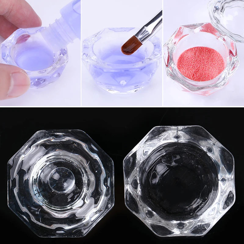 1PC Crystal Glass Acrylic Acrylic Powder Liquid Nail Cup Dappen Dish Lid Bowl Cup Holder Equipment  Nail Tools