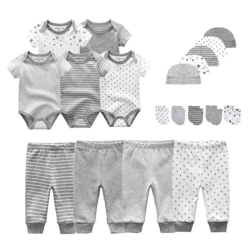 2023 Solid Color Unisex New Born Baby Boy Clothes Bodysuits+Pants+Hats+Gloves/Bibs Baby Girl Clothes Cotton Clothing Sets Bebes