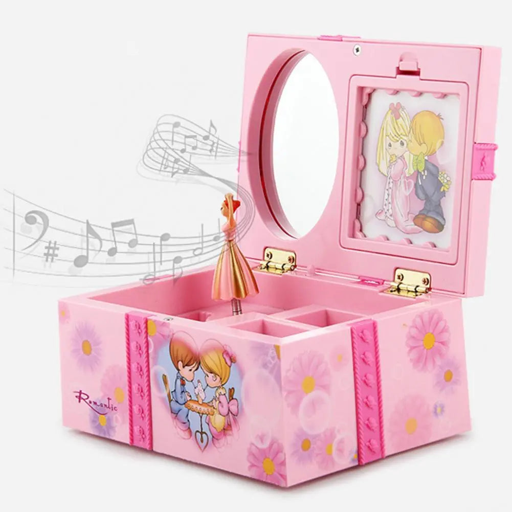 Dream Girl Gift Birthday Music Box Children Musical Jewelry Box Storage Organizer Rectangle with Ballet Girl Tabletop Decor Home