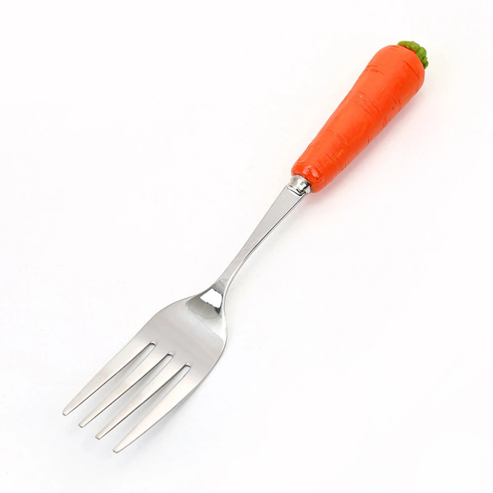 1 Pcs Kids Stainless Steel Spoon Fork Lovely Carrot Rabbit Handle Baby Feeding Spoon Kids Utensils