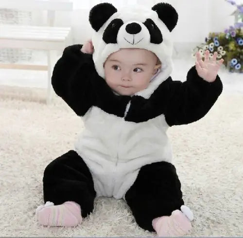 0-36months Newborn Baby Keep Warm Winter Jumpsuit Overall Panda Animal Hooded Romper Infant Boy And Girl Hallowe Cosplay Pajamas