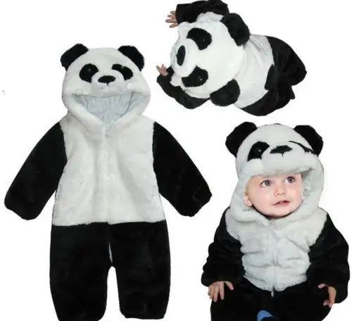 0-36months Newborn Baby Keep Warm Winter Jumpsuit Overall Panda Animal Hooded Romper Infant Boy And Girl Hallowe Cosplay Pajamas