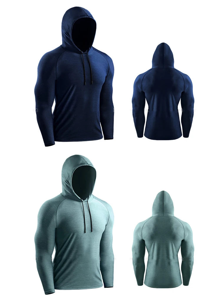 Men's Hoodies Compressed Running Shirts Quick Dry Gym Clothing T-shirt Workout Sportswer Bodybuilding Rashguards Male Solid Tops