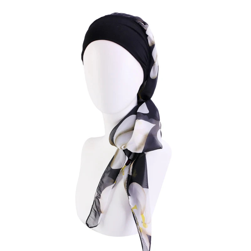 Women Bandana Muslim Headwear Turbans Long Ribbon Head Scarf Head wraps Cancer Chemo Hats Pre-Tied Hair accessories for Women