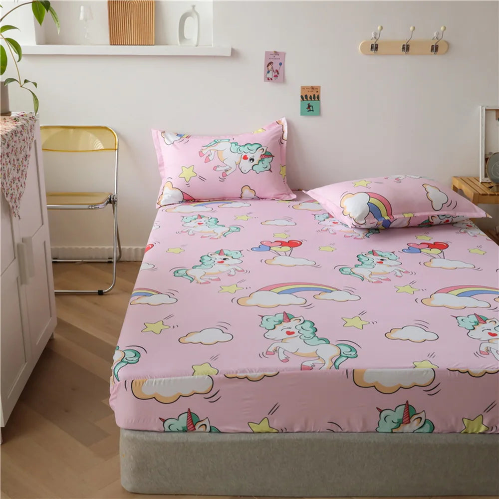 Summer home bed mattress Round Fitted sheet comfortable rubber linen Cartoon unicorn sabana 180*200*30(no pillowcase)