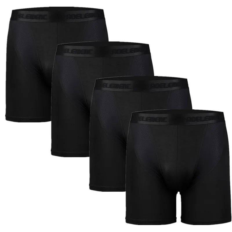 4pcs/pack Men's Long Shorts Mesh Panties Boxers Homme Sexy Underwear Man Underpants Male Ice Silk Moda Hombre Gifts for Men