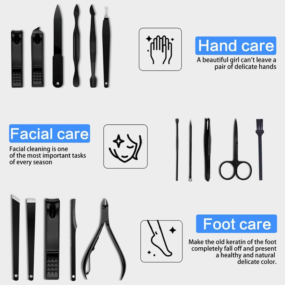 New 16 In 1 Nail Cutter Professional Stainless Steel Scissors Grooming Kit Art Cuticle Utility Tools Nail Clipper Manicure Set