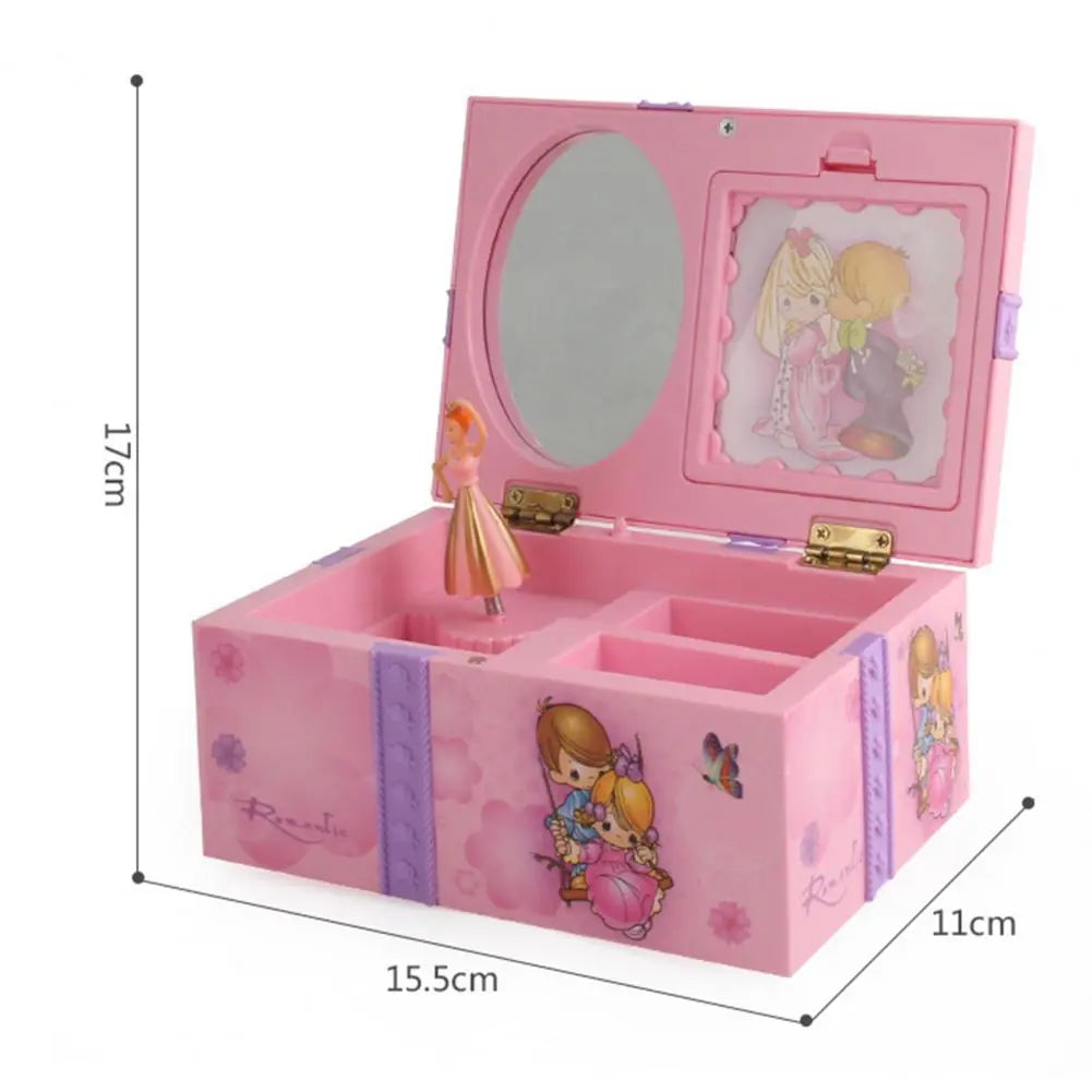 Dream Girl Gift Birthday Music Box Children Musical Jewelry Box Storage Organizer Rectangle with Ballet Girl Tabletop Decor Home