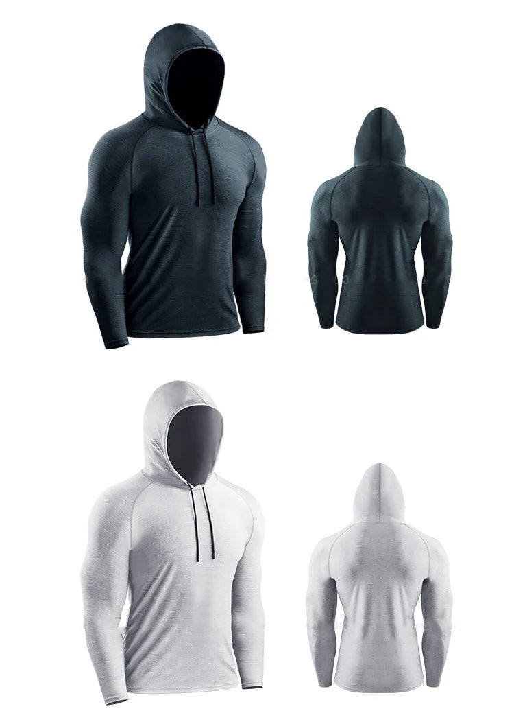 Men's Hoodies Compressed Running Shirts Quick Dry Gym Clothing T-shirt Workout Sportswer Bodybuilding Rashguards Male Solid Tops