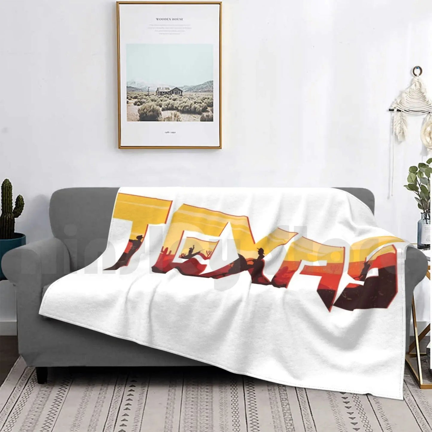 Texas Cowboy Illustration Blanket For Sofa Bed Travel Texas Cowboy Topographic Landscape Usa Dallas Austin Tx. Any size $24.99.