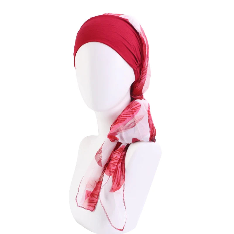 Women Bandana Muslim Headwear Turbans Long Ribbon Head Scarf Head wraps Cancer Chemo Hats Pre-Tied Hair accessories for Women