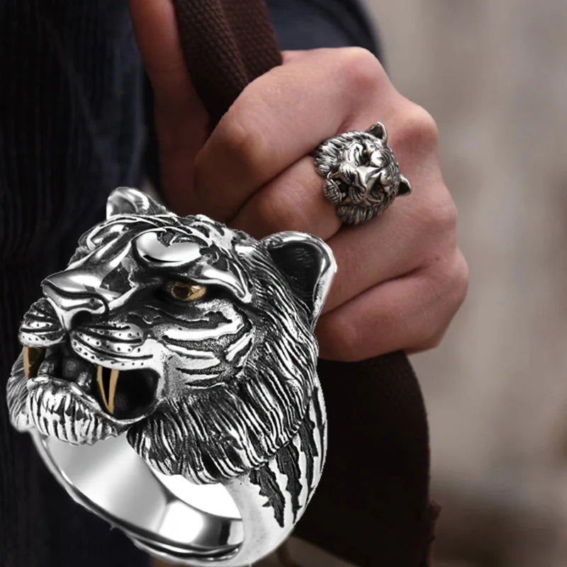 2021 Retro Punk Personality Tiger Head Ring for Men Stainless Steel Good Detail Animal Hip Hop Creative Jewelry for Men