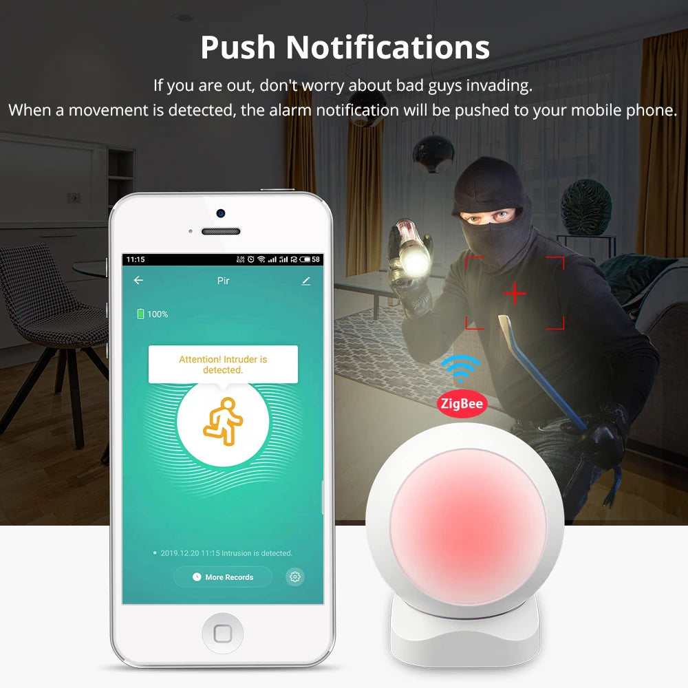 Zemismart Tuya Zigbee PIR Infrared PIR Motion Detection Smart Sensor Wireless Security Alarm Detector System