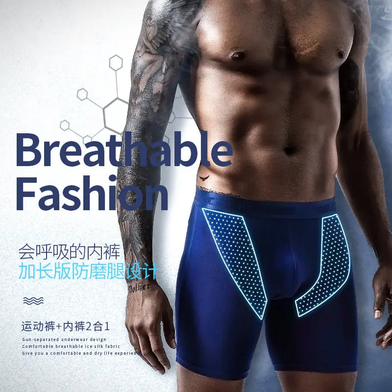 4pcs/pack Men's Long Shorts Mesh Boxers Homme Sexy Underwear Man Underpants Male Ice Silk Moda Hombre Gifts for Men