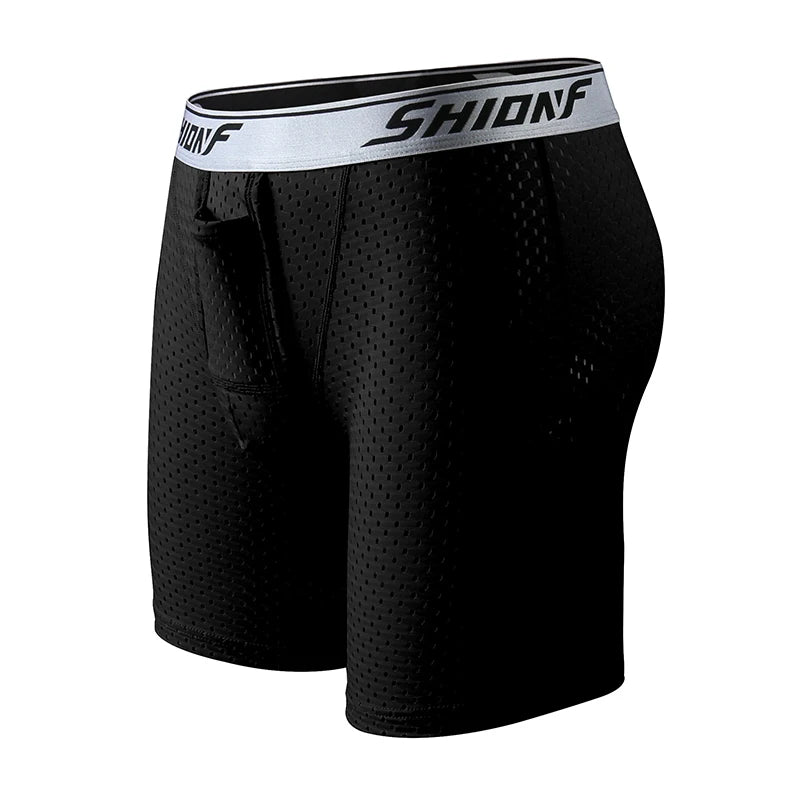 Shionf Dry Fit Mens Underpants Ice Silk Solid Fabric Smooth Underwear Extra Pouch Long Leg Boxer Plus Size for Sports Casual