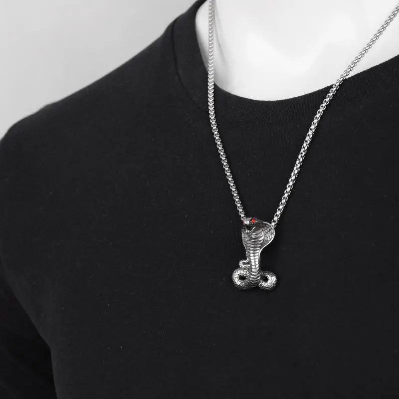 Punk Python Cobra Snake Pendant Necklace for Men Stainless Steel Sweater Necklace Fashion Biker Jewelry