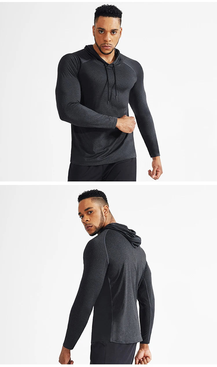 Men's Hoodies Compressed Running Shirts Quick Dry Gym Clothing T-shirt Workout Sportswer Bodybuilding Rashguards Male Solid Tops