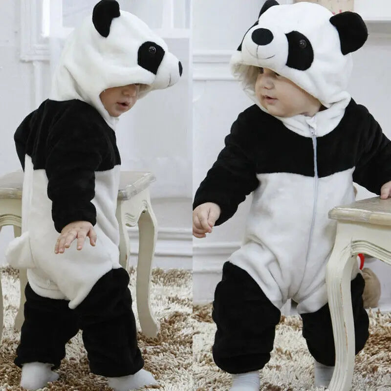 0-36months Newborn Baby Keep Warm Winter Jumpsuit Overall Panda Animal Hooded Romper Infant Boy And Girl Hallowe Cosplay Pajamas