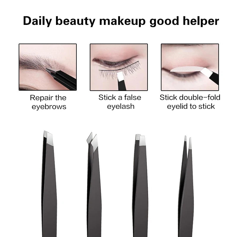 Stainless Steel Eyebrow Tweezer Hair Pluckers Clip Eyebrow Trimmer Eyelash Extension Clip Makeup Beauty  Repair  For Eyebrow Too