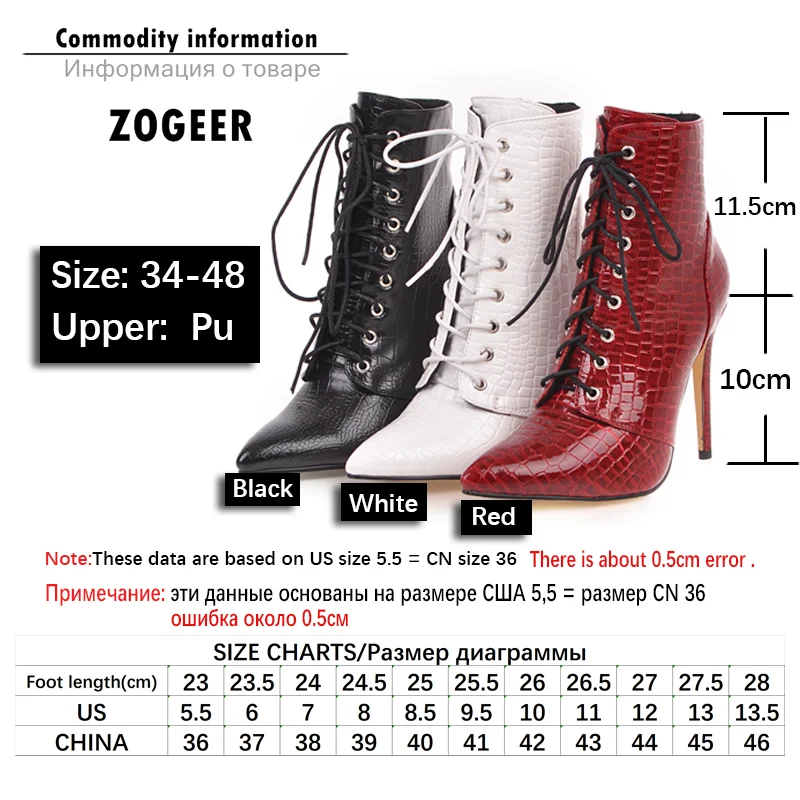 Sexy Ankle Cowboy Boots For Women Dance Shoes Fashion Snake Red White Black High Heels Lace Up Short Boot Autumn Large Size 46