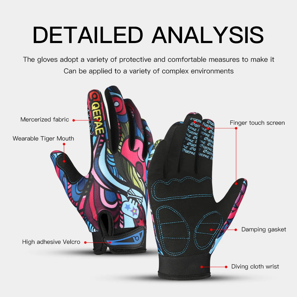 MTB Cycling Gloves Men Women Full Finger Bicycle Color Screen Shockproof Motorcycle Mitten Winter Warm Bike Outdoor Sport Glove