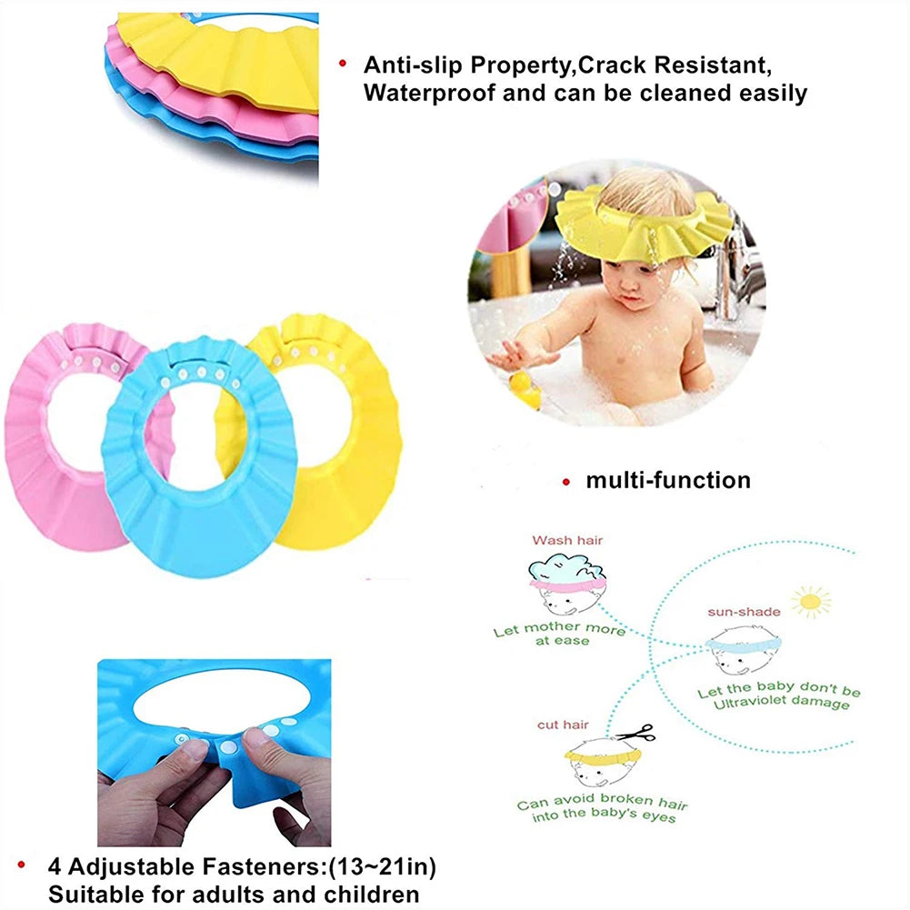 Newborn Adjustable Bath Cap EVA Visor Safe Shampoo Shower Bathing Waterproof Protection Wash Hair Shield Hat  Bath Head Cover